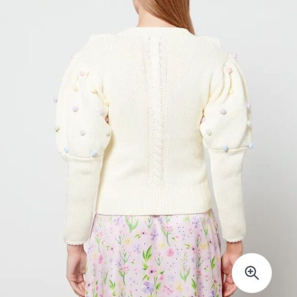 Olivia‎ Rubin Women's Cream Rou Pompom Ruffled Knitted Cotton Cardigan XS - Picture 2 of 6